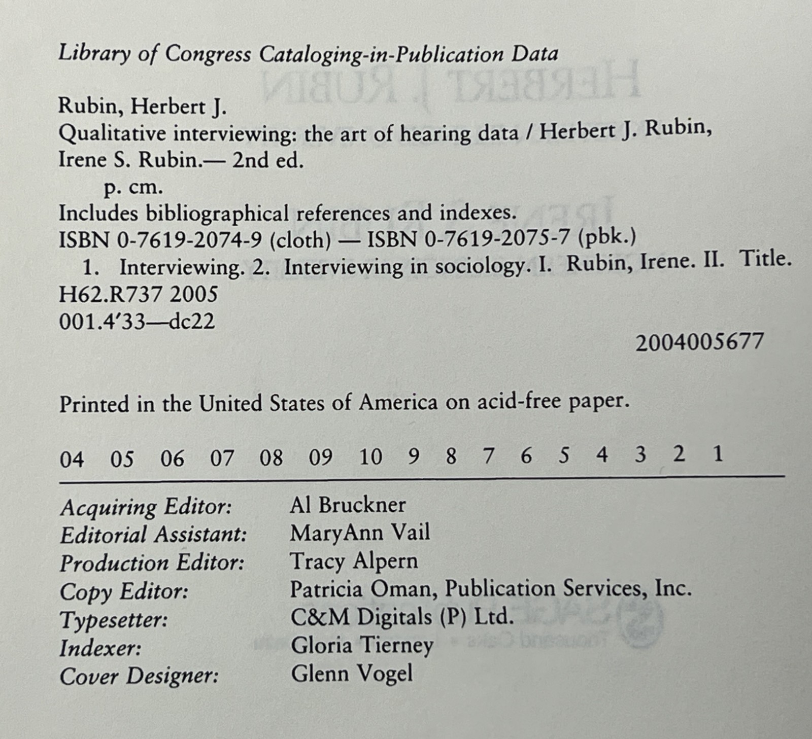 Qualitative Interviewing: 2nd Edition by Herbert & Irene Rubin – 2005 HC SAGE