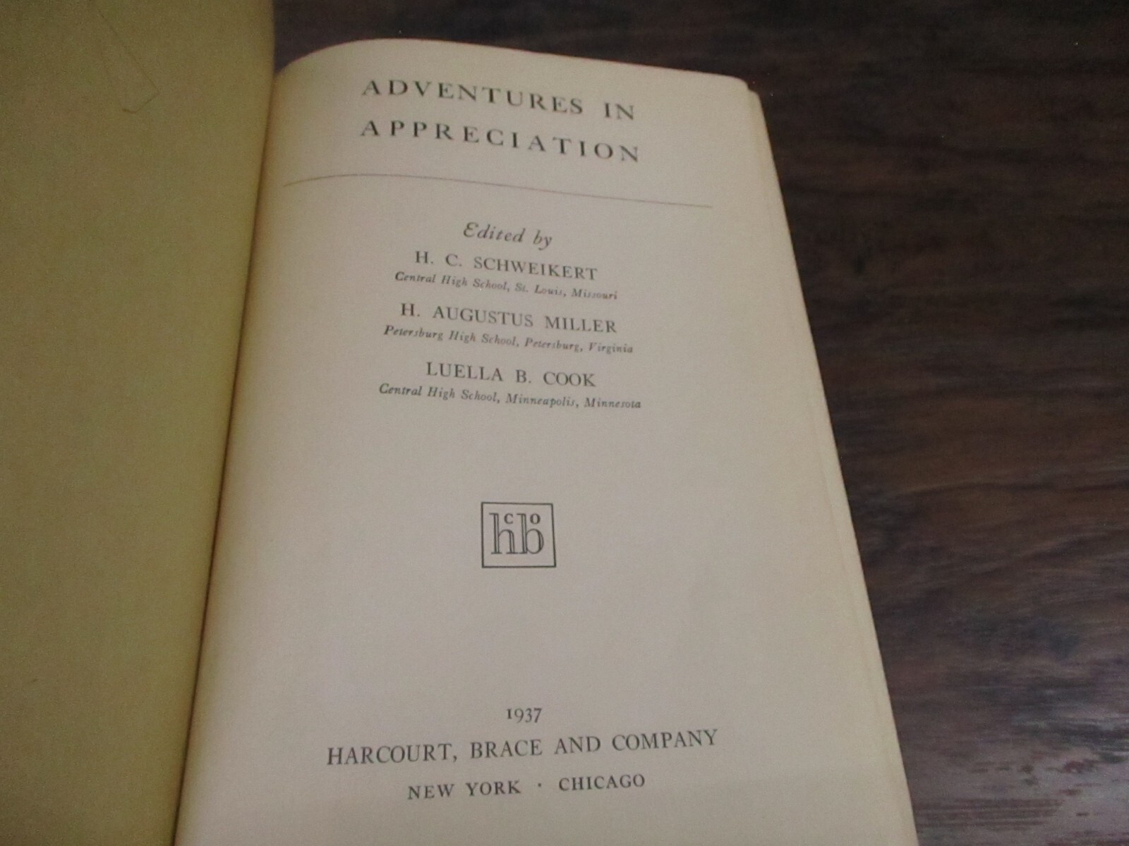 1937 Adventures in Appreciation Hardcover Harcourt, Brace and company