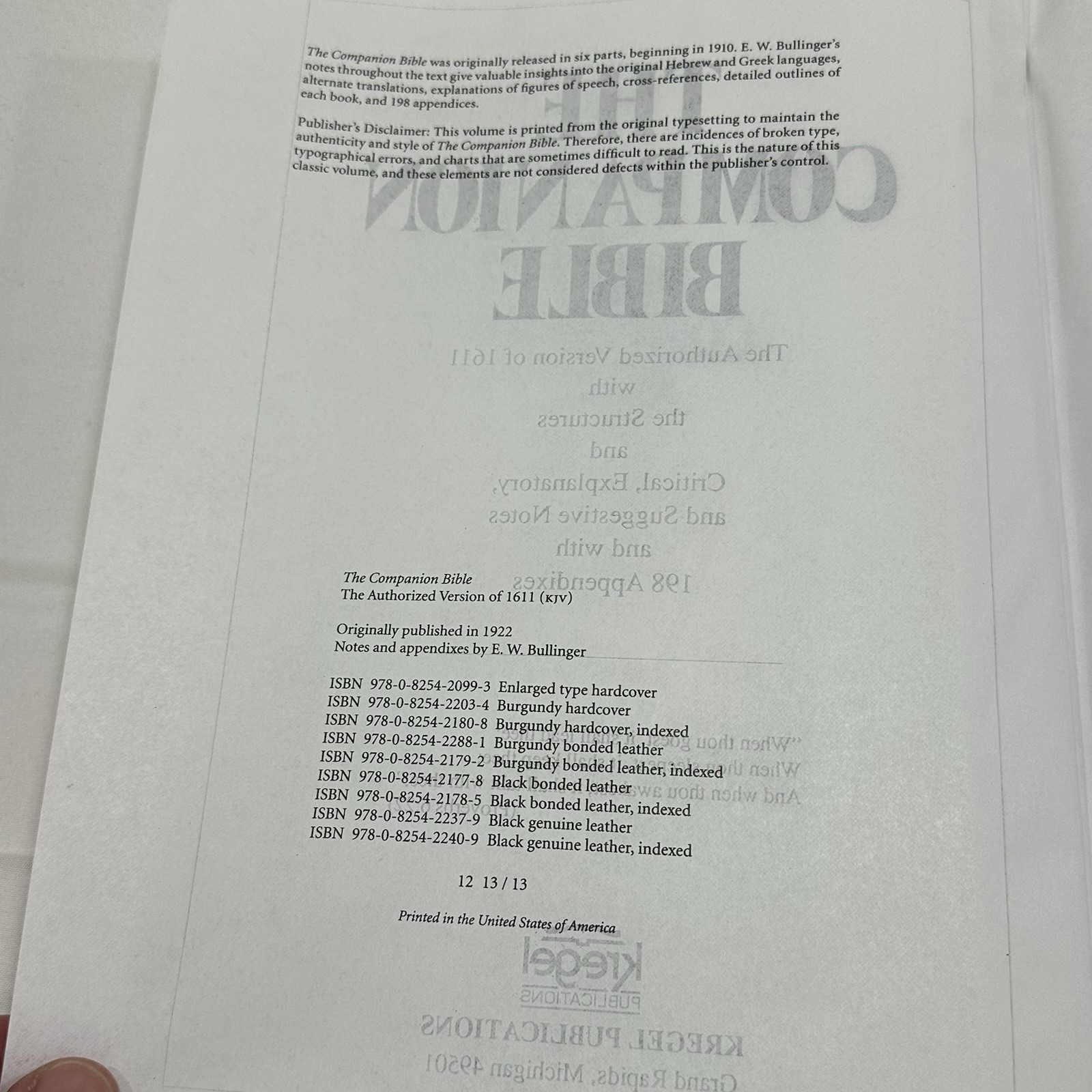 The Companion Bible Enlarged Type Edition KJV Hardcover KJV