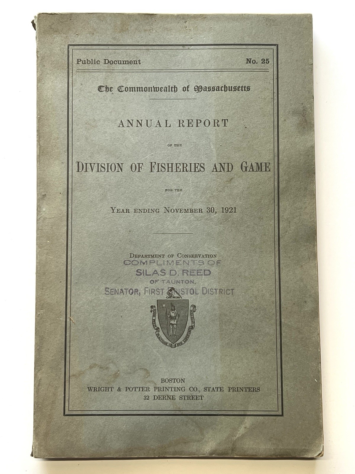 1921 Annual Report of the Division Of Fisheries And Game Boston, MA SC Book 526