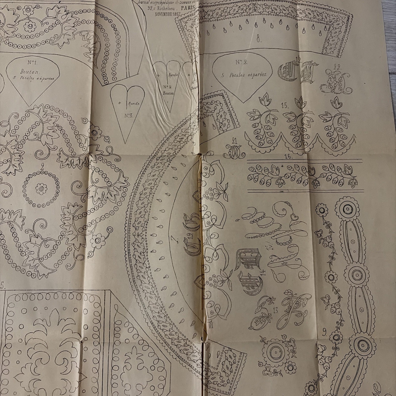 Rare Antique French Embroidery Pattern Sheet – Cendrillon Journal (November 1857