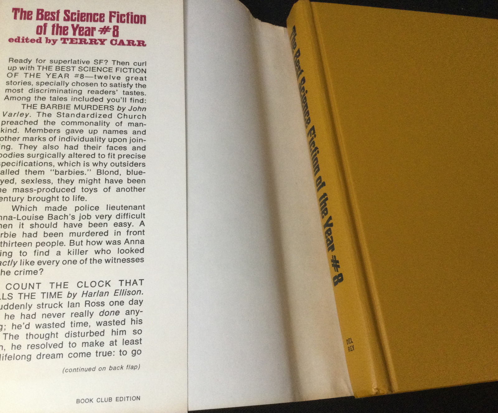 The Best Science Fiction of the Year #8 HC/BCE edited by Terry Carr – VG++!!