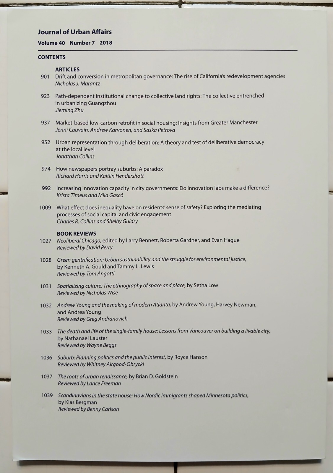 Journal Of Urban Affairs Volume 40 Numbers 3,4,6,7 In 2018 By Routledge Group