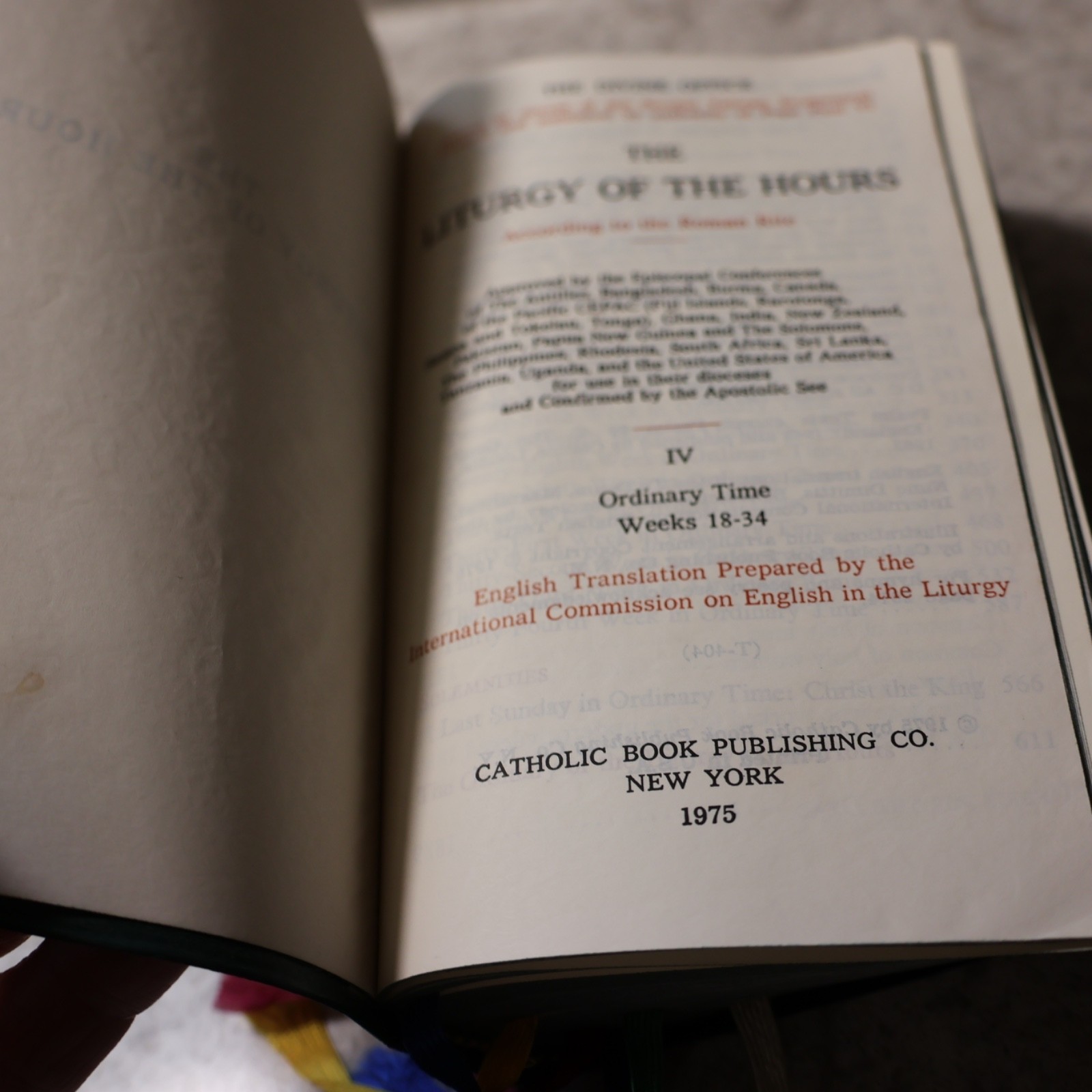 The Liturgy of the Hours Vol 4 Divine Office Catholic Book Liturgical Press 1975