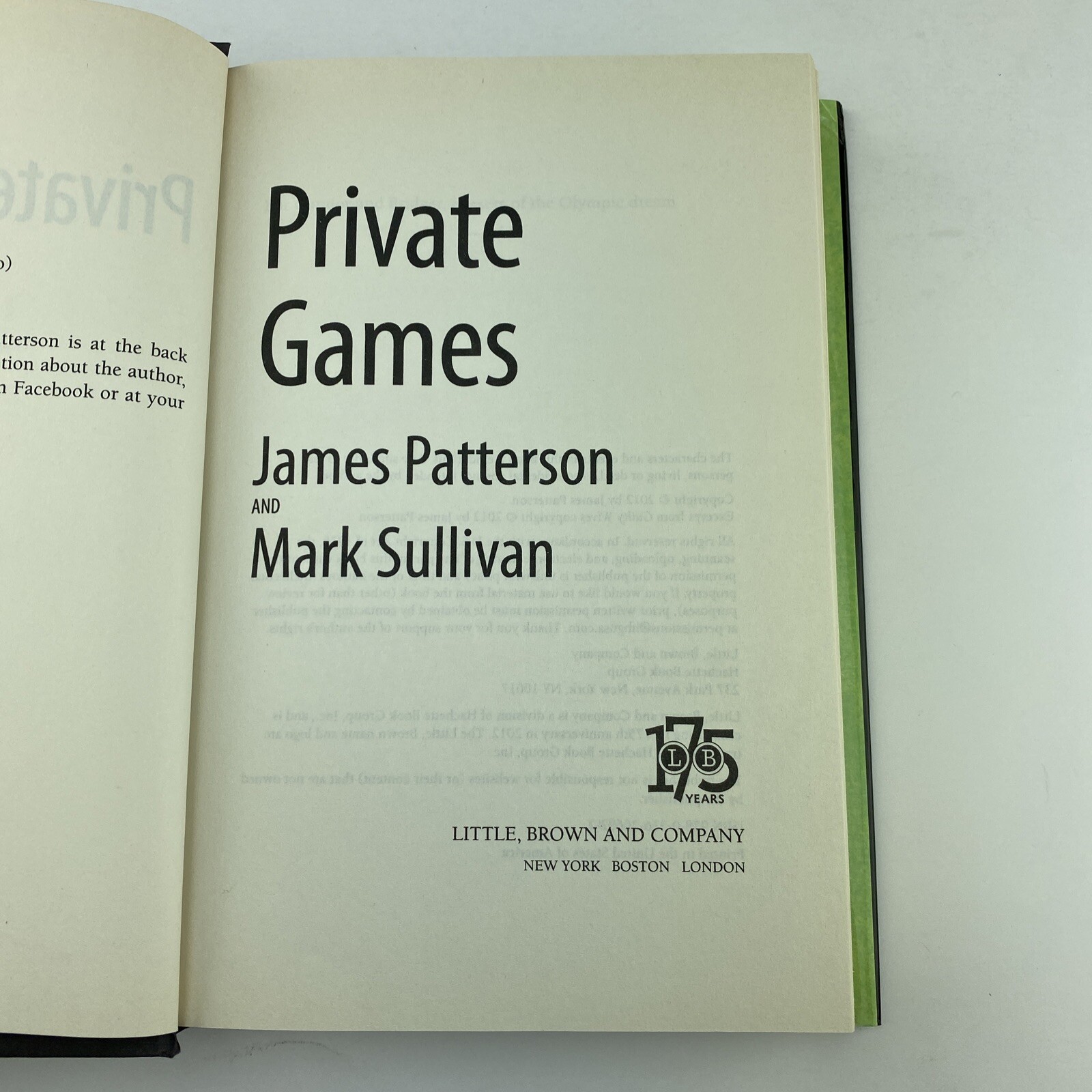 Private Games by James Patterson and Mark Sullivan Hardcover 2012 Very Good