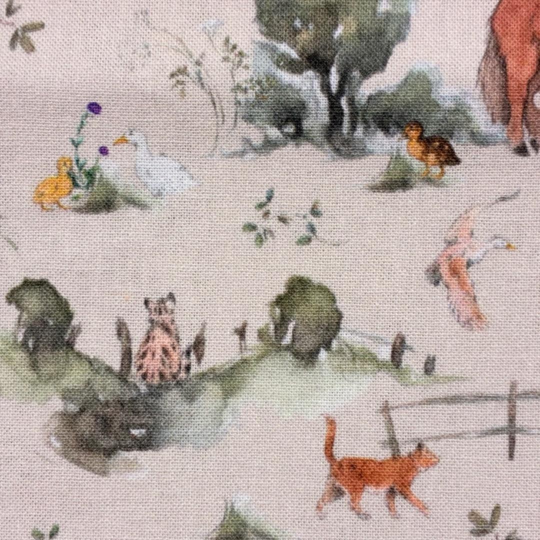 Acufactum Cotton Fabric 59×23 inches Farm Friends Print 100% Cotton