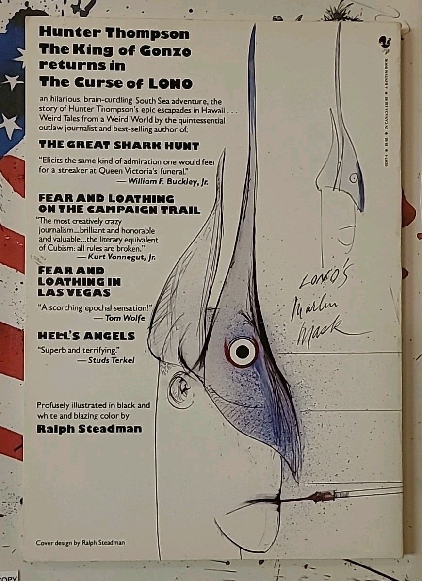 SIGNED Ralph Steadman THE CURSE OF LONO Hunter Thompson True 1st Bantam PB Book