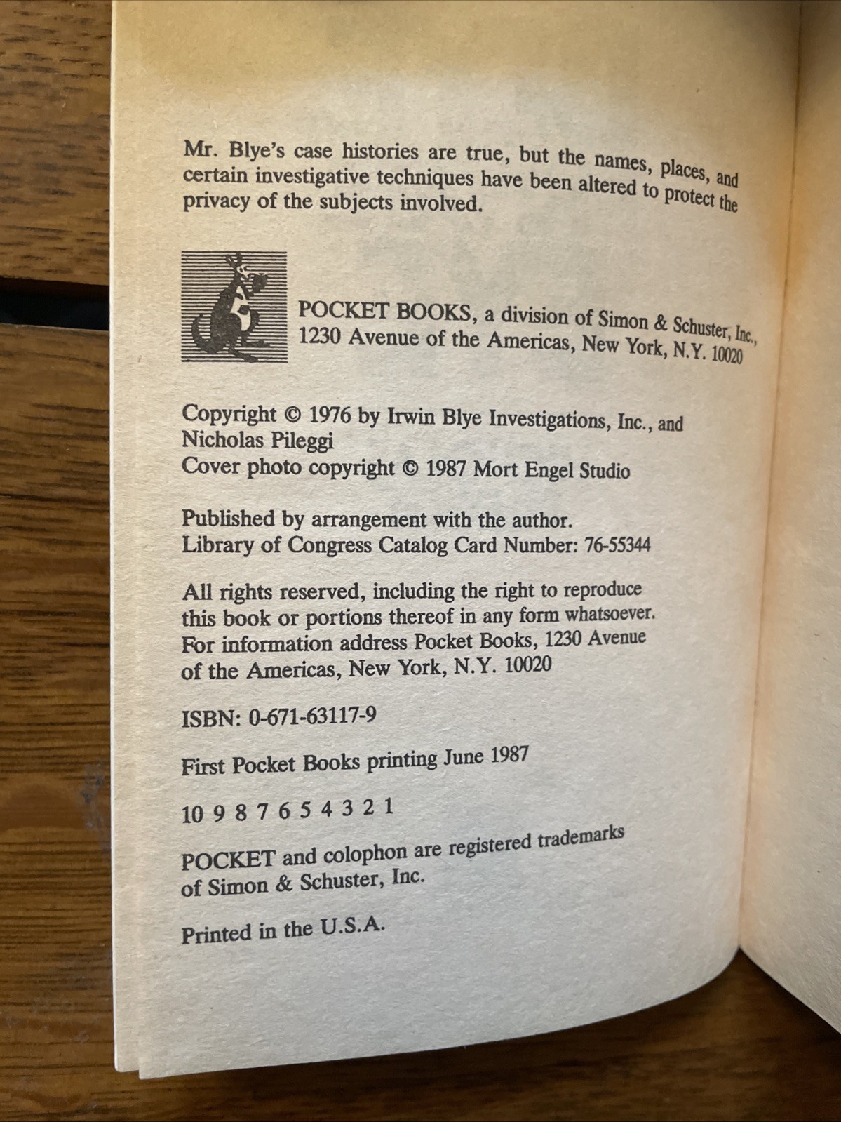 Nicholas Pileggi: Blye, Private Eye Pbk Pocket 1987