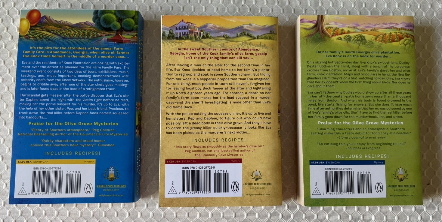 Lot of 3 Cozy Mysteries By Kelly Lane An Olive Grove Series First 1, 2, 3 Books