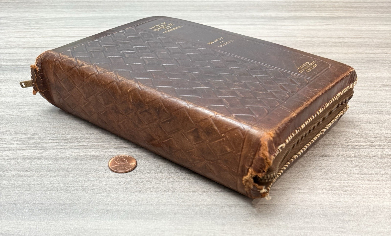 Oxford KJV Bible Brown Basketweave LEATHER Zipper; 1948; Red Letter; Illustrated