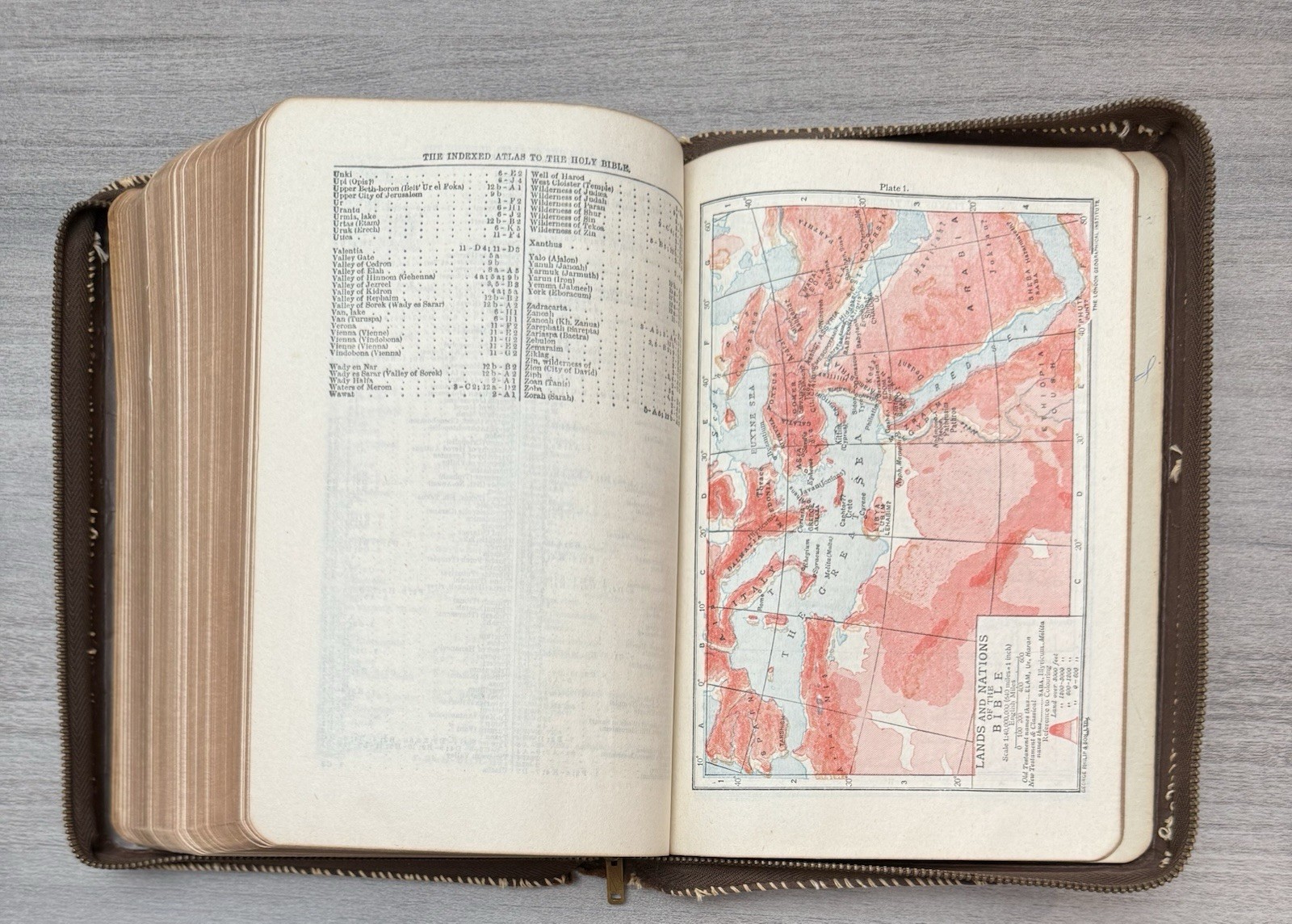 Oxford KJV Bible Brown Basketweave LEATHER Zipper; 1948; Red Letter; Illustrated