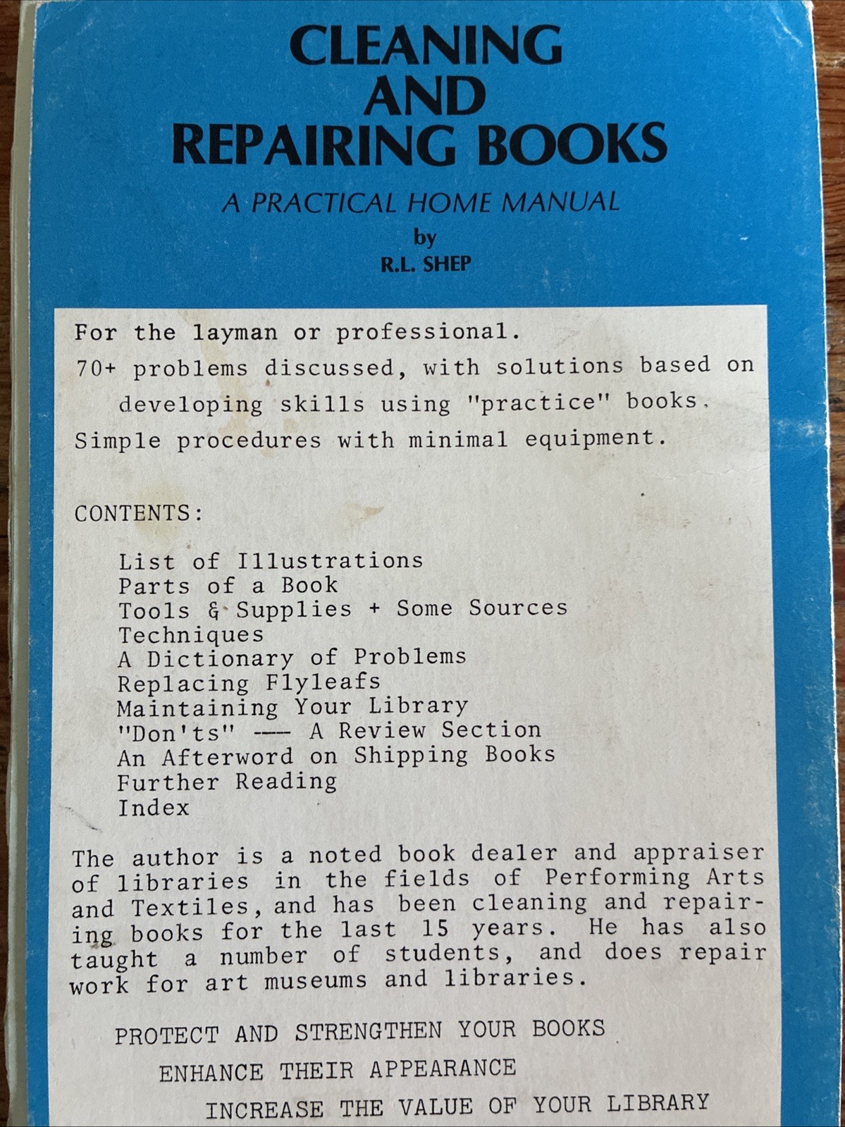 Cleaning and Repairing Books (1980) R. L. Shep a practical home manual pb