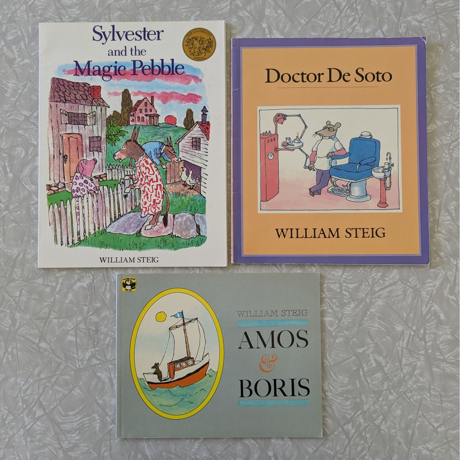 William Steig Book Lot Sylvester Magic Pebble, Doctor De Soto, Amos & Boris
