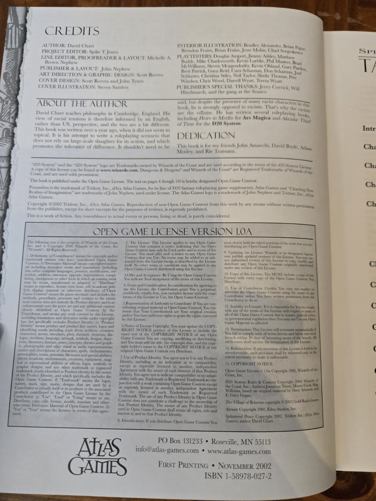 D&D 3.0 d20 OGL RPG : Penumbra – Splintered Peace (Atlas Games, 2002, GD)
