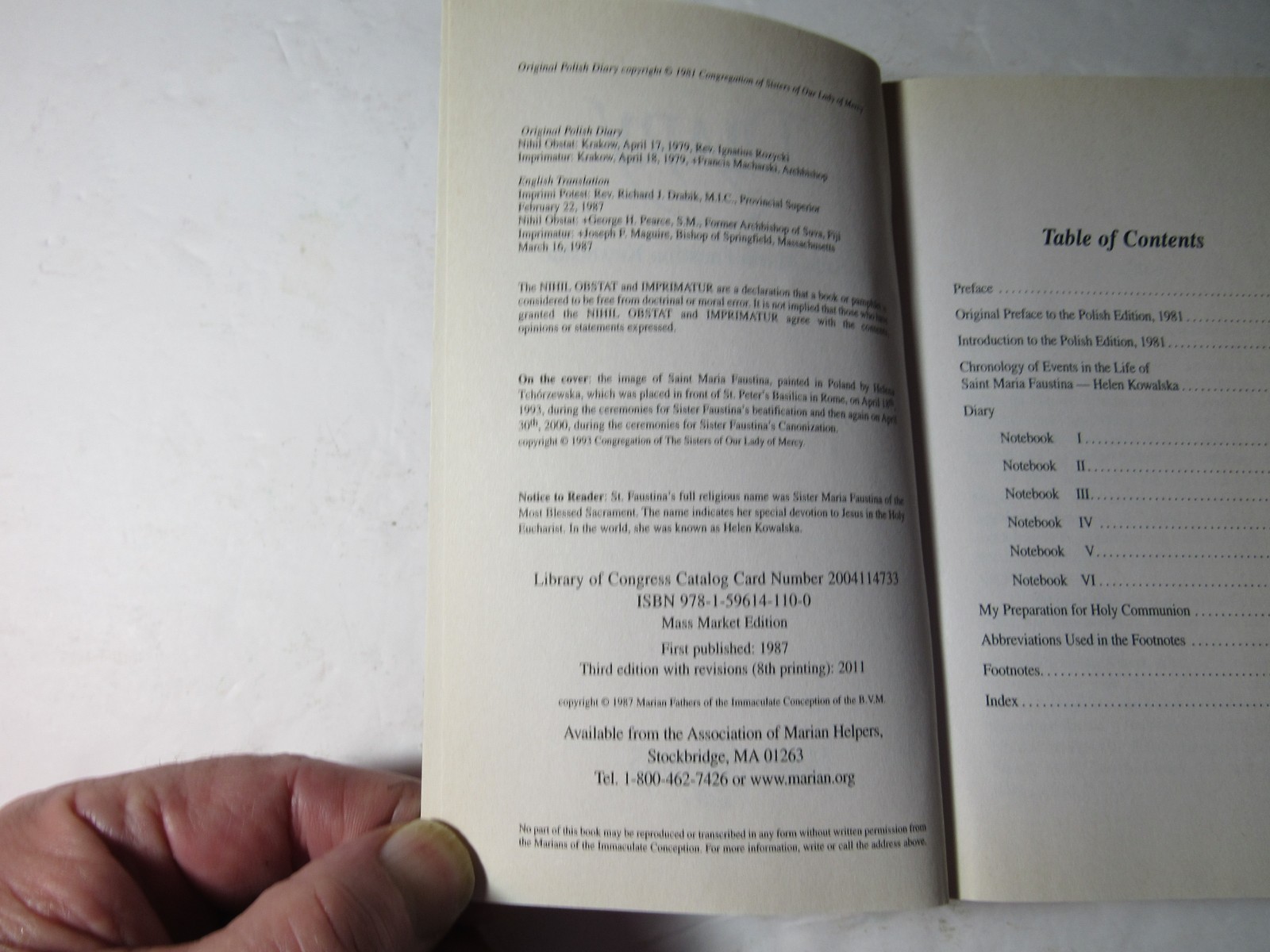 Diary of Saint Maria Faustina Kowalska, SC, 3rd edition, 8th printing 2011, VG