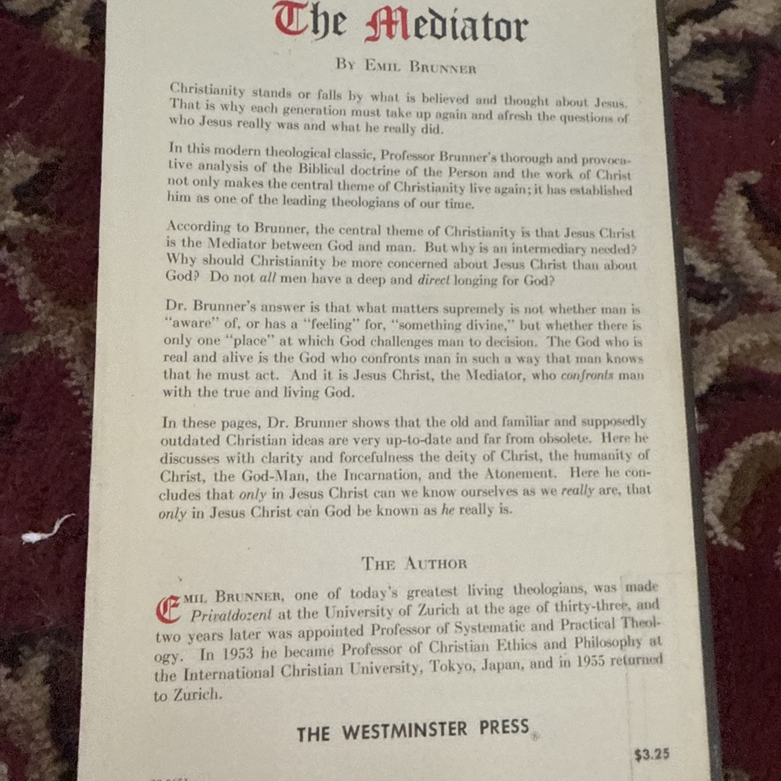The Mediator – Emil Brunner, vintage sc, The Westminster Press
