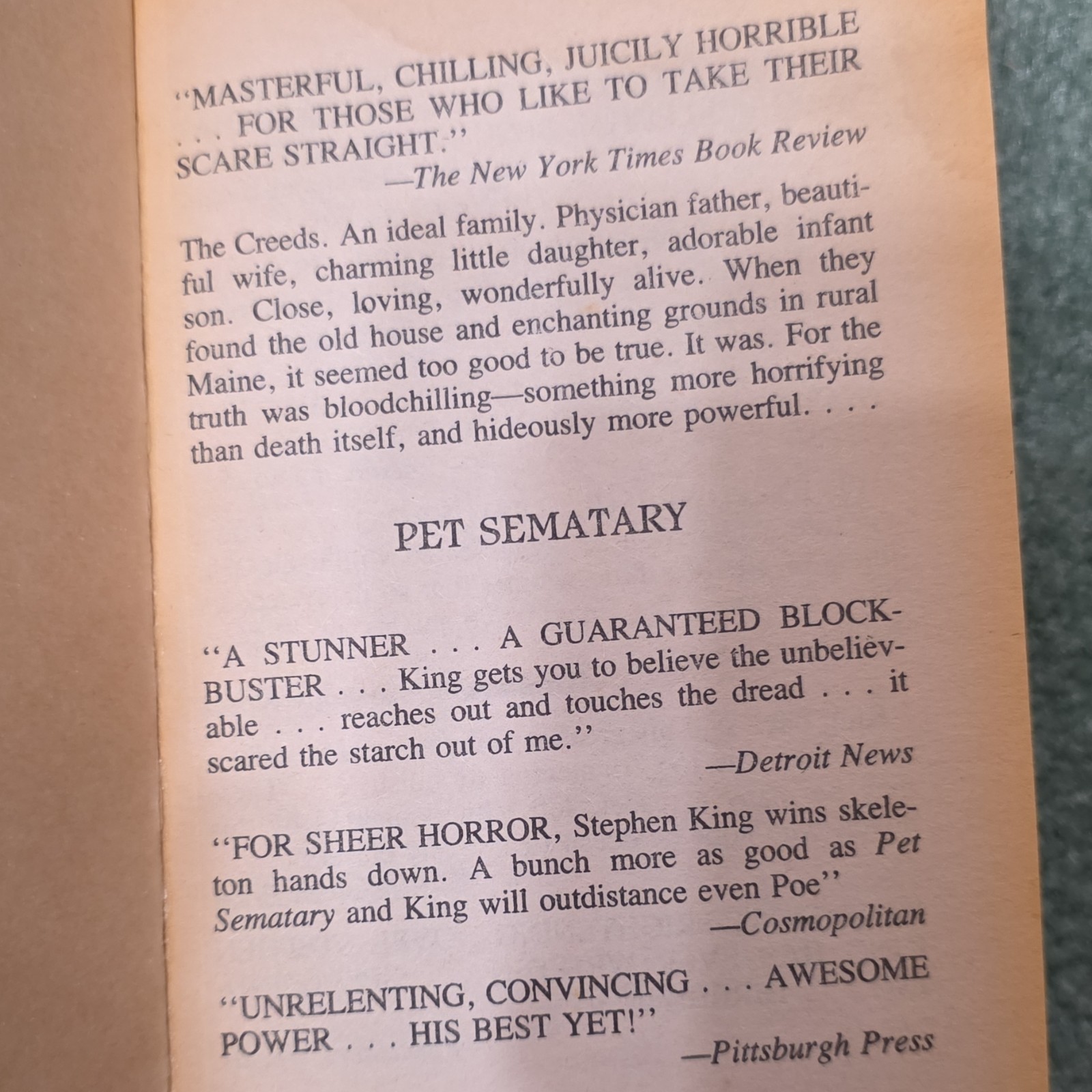 Stephen King Pet Sematary Paperback Horror Novel Film/TV Adaptation
