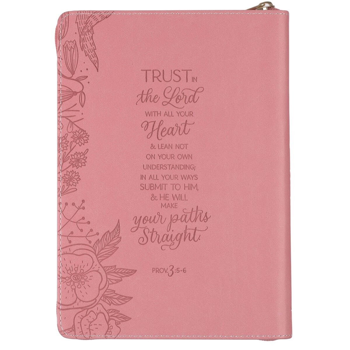 Pink Vegan Leather Zipped Journal, Inspirational Notebook Trust in the Lord