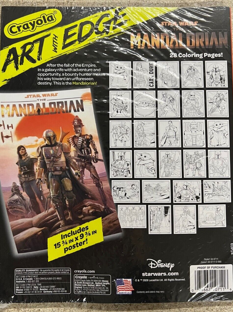 Crayola Art With Edge Star Wars The Mandalorian 28 Pages + 1 Poster Sealed New!