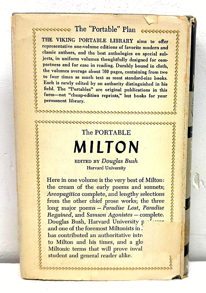 The Portable Milton John Milton 1949 Viking Press HC DJ Douglas Bush Poetry