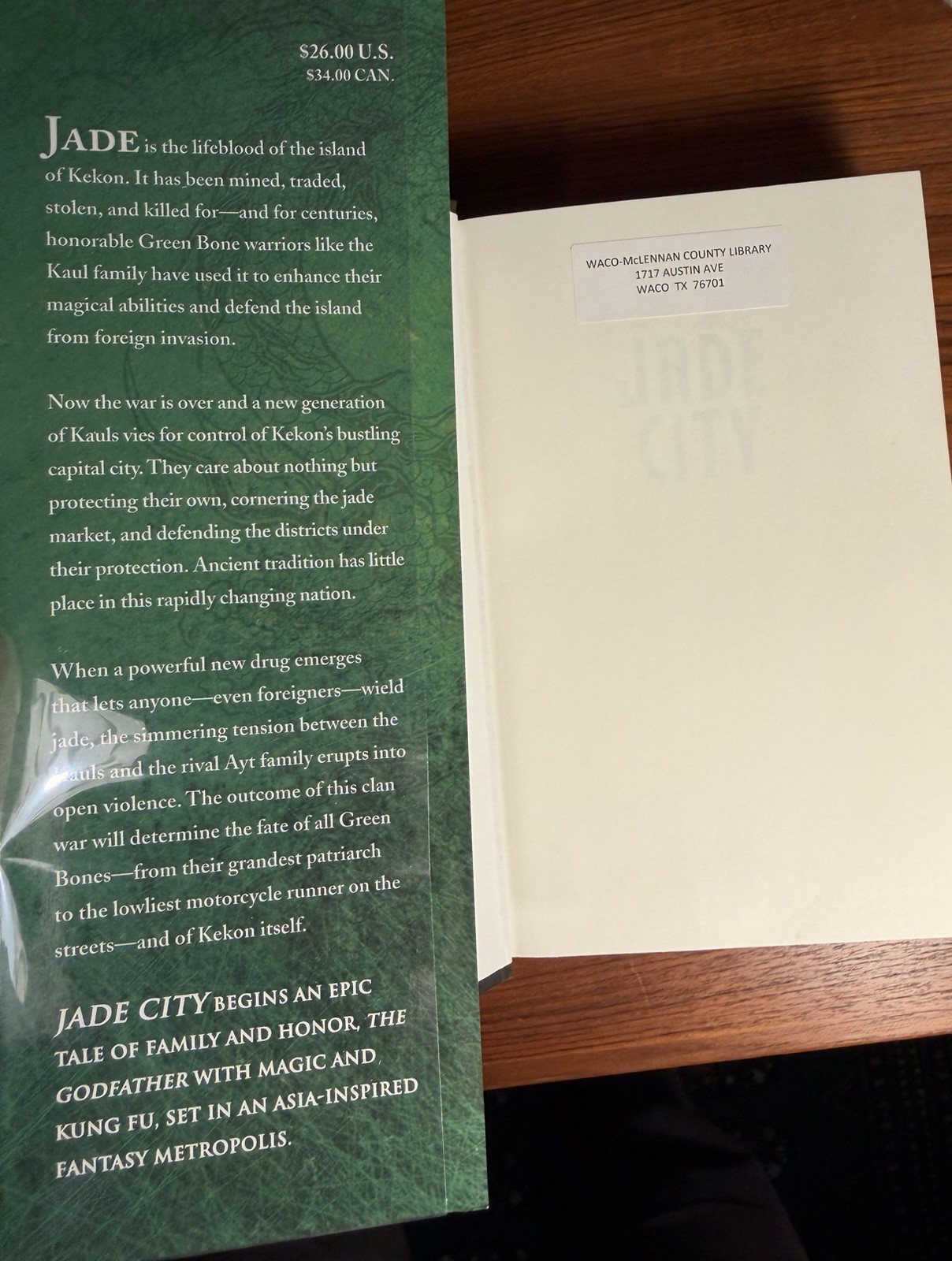 Jade City by Fonda Lee TRUE 1st EDITION/1st PRINTING Hardcover Mylar Ex-Lib NICE