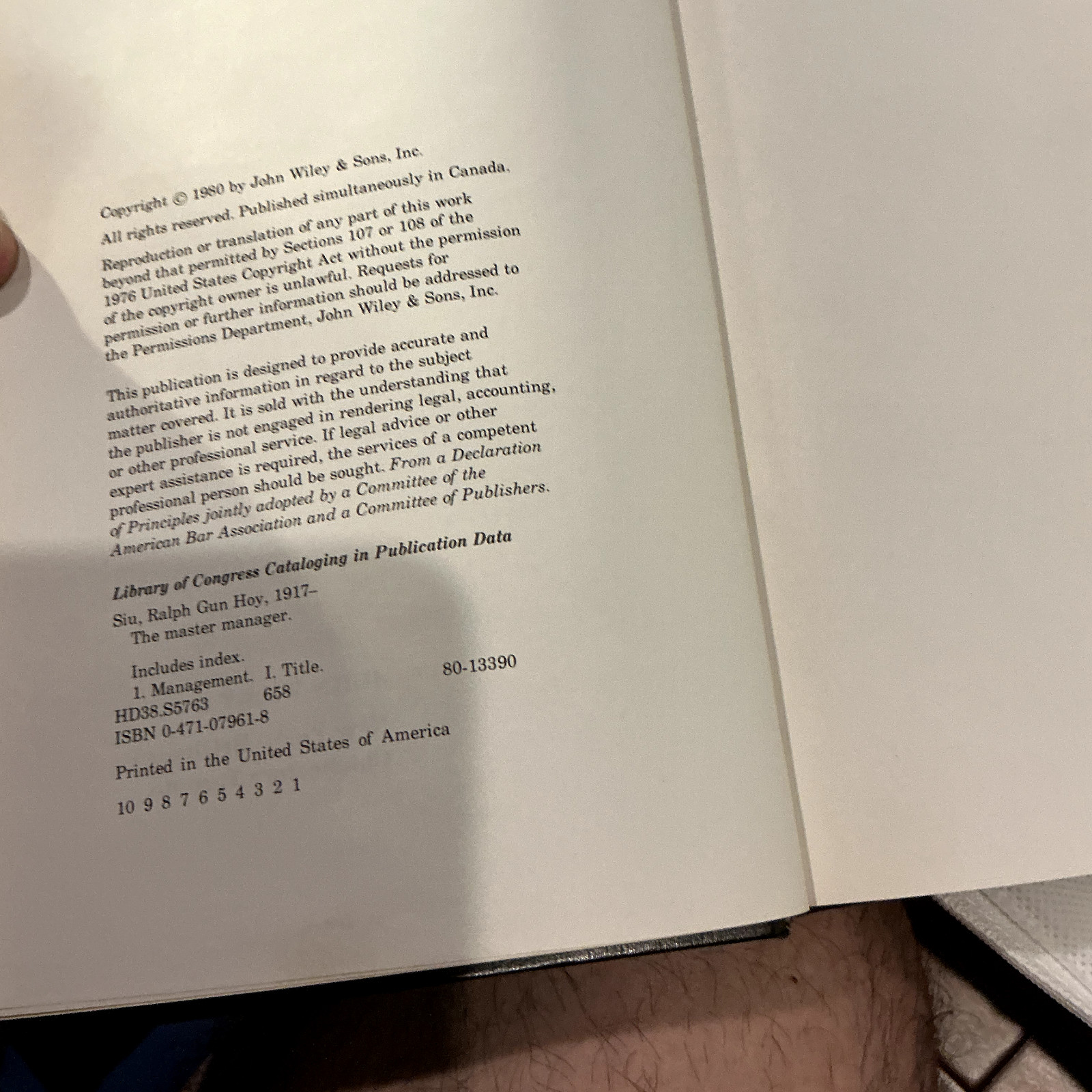 Master Manager by R. G. Siu (1980, Hardcover)