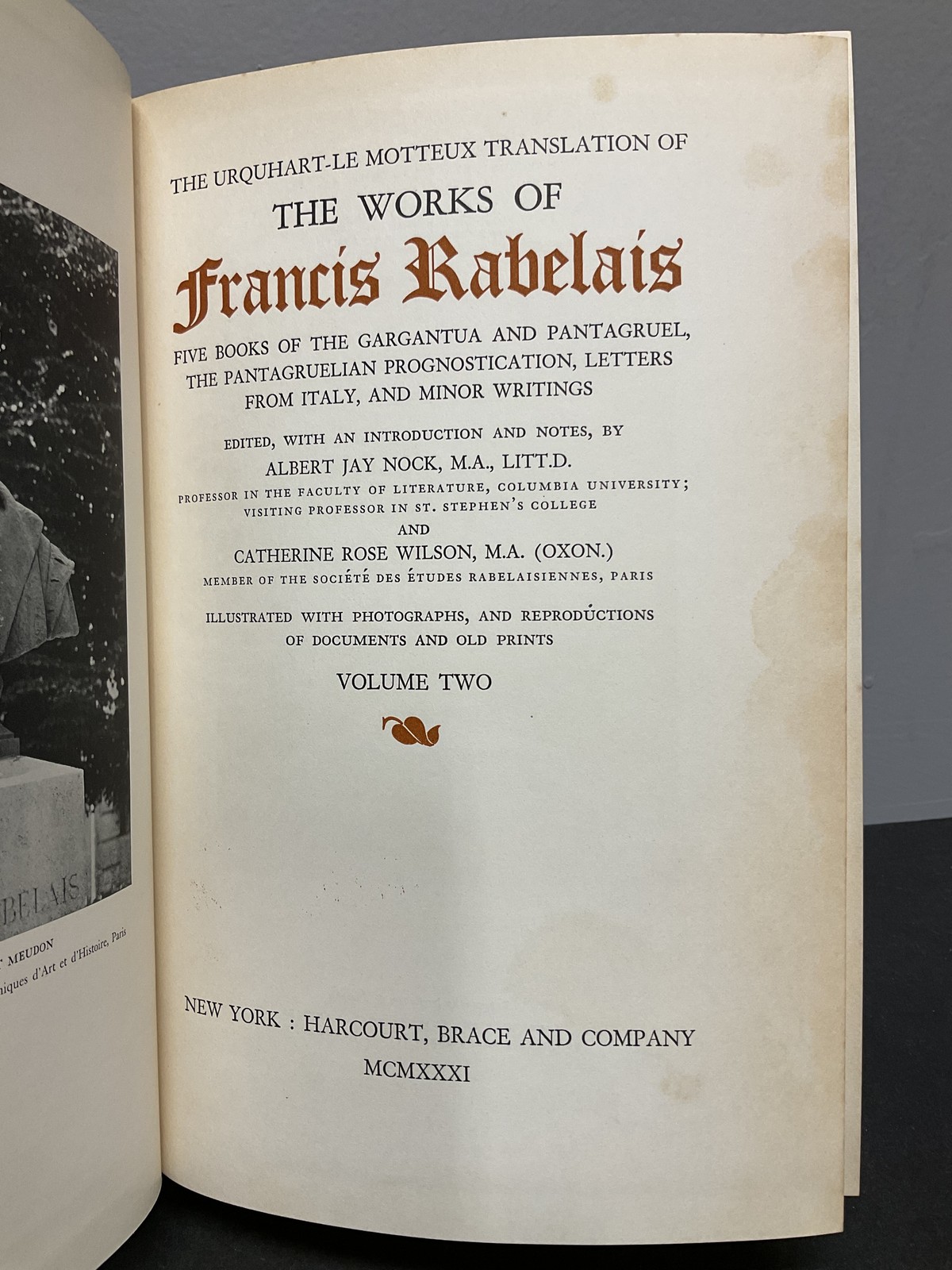 The Works of Francis Rabelais 2 Volume Set 1931 1st Ed Harcourt Brace