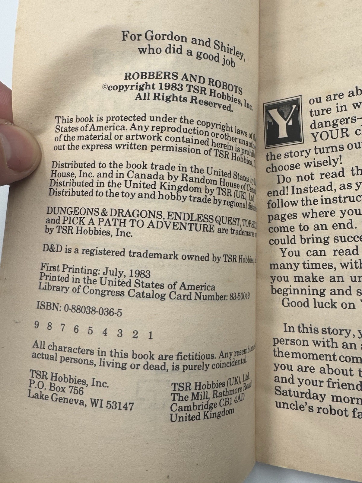 TSR Inc. Robbers and Robots Mike Carr Endless Quest #9 1983