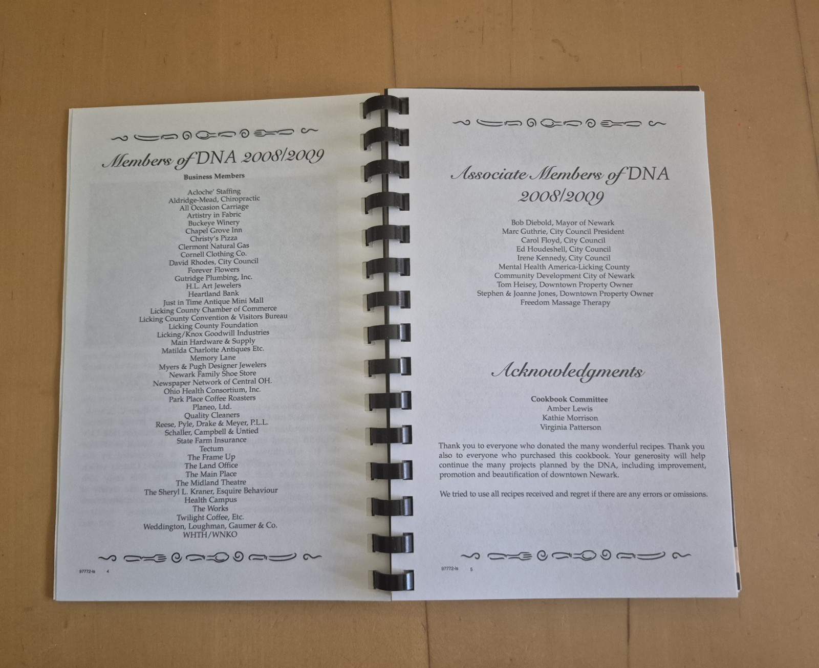 A Taste of Downtown Newark Ohio Assoc. Cookbook 2009 Morris Press Spiral Bound