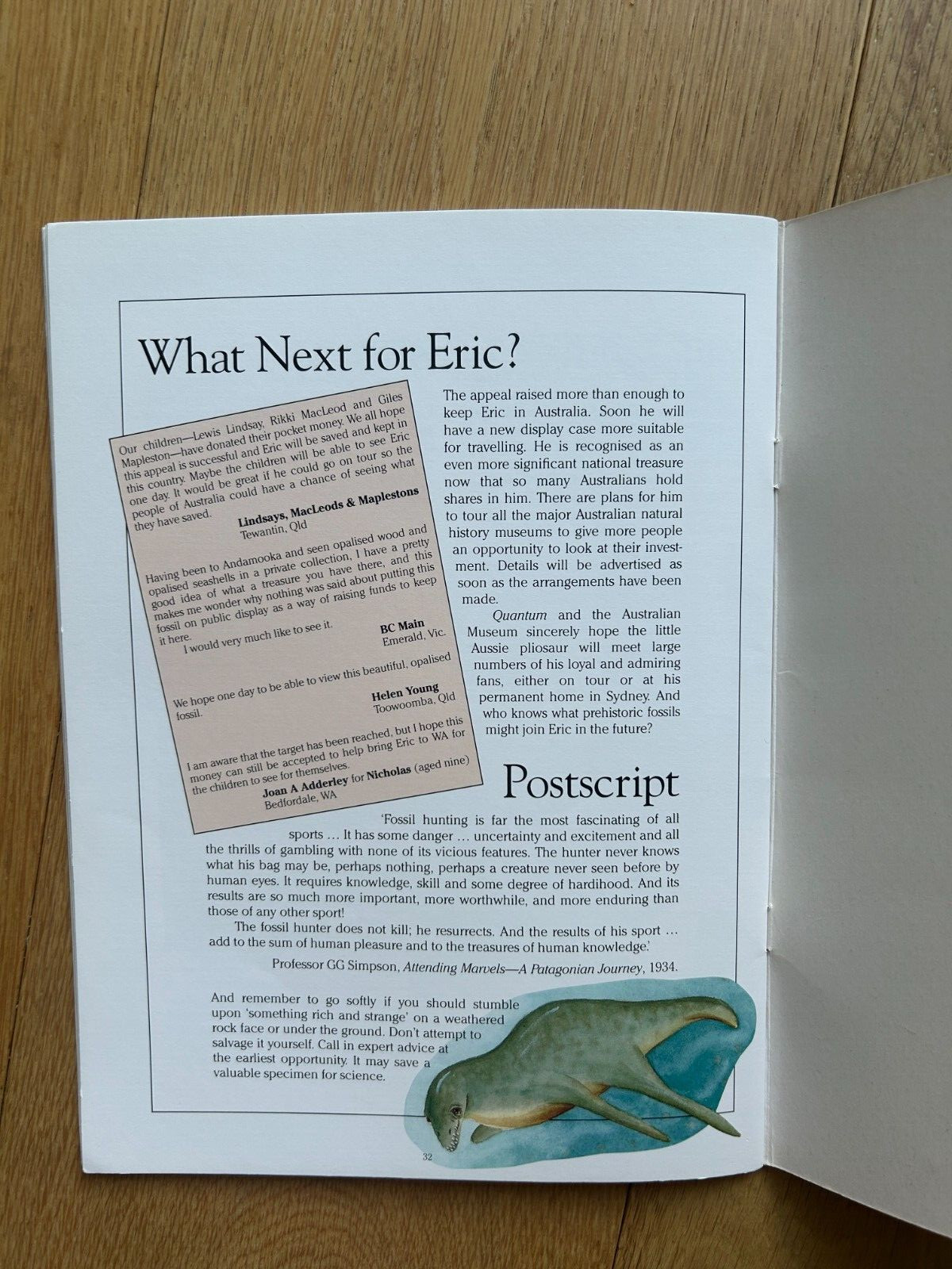 Letters to Eric The Aussie Pliosaur – Judith Simpson & Karina Kelly 1993 Rare