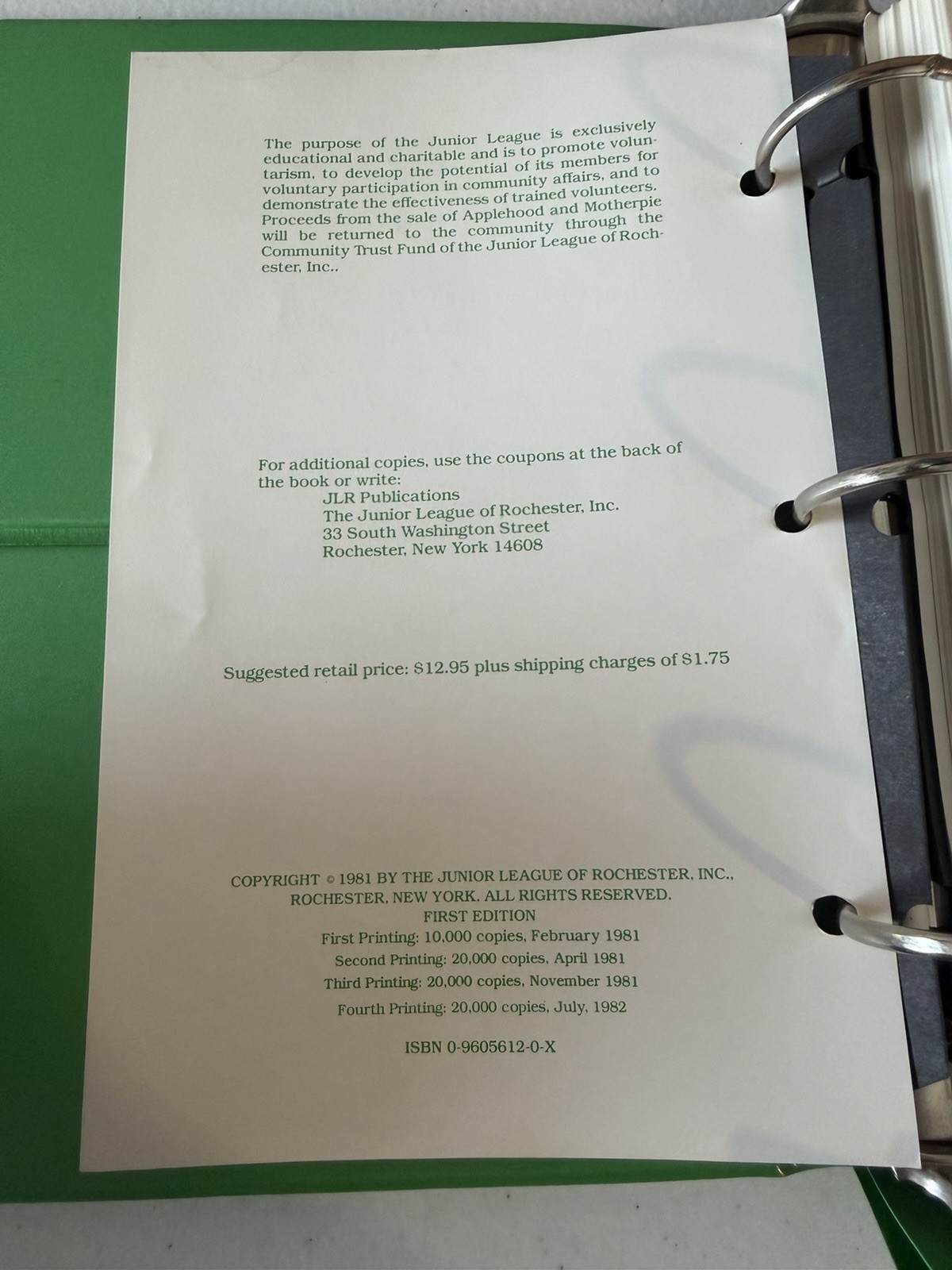 Applehood & Motherpie Cookbook 1981 First Edition Vintage Misprint Mirror Back