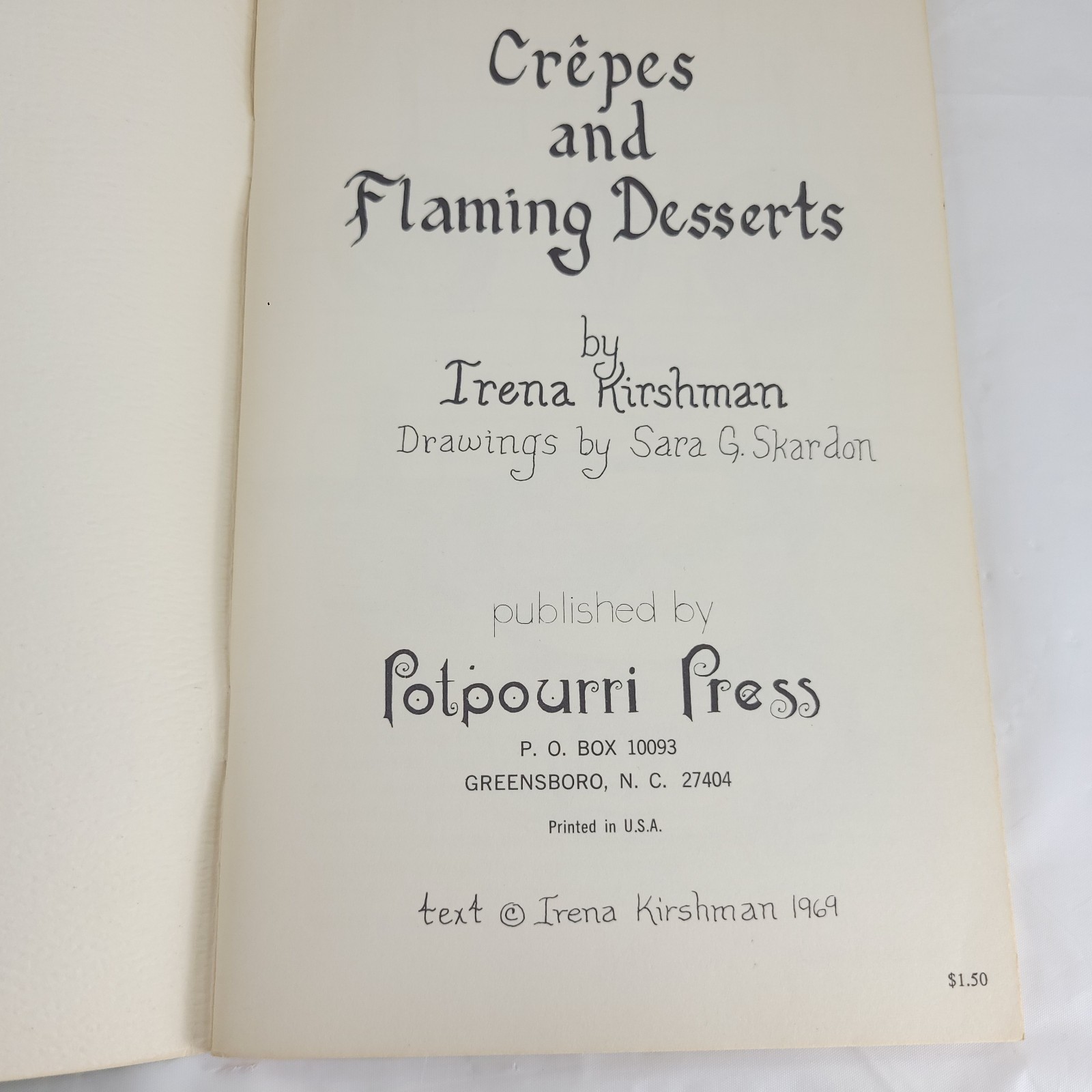 Vintage Crepes Flaming Desserts Potpourri Press Cookbook Pamphlet Irena Kirshman