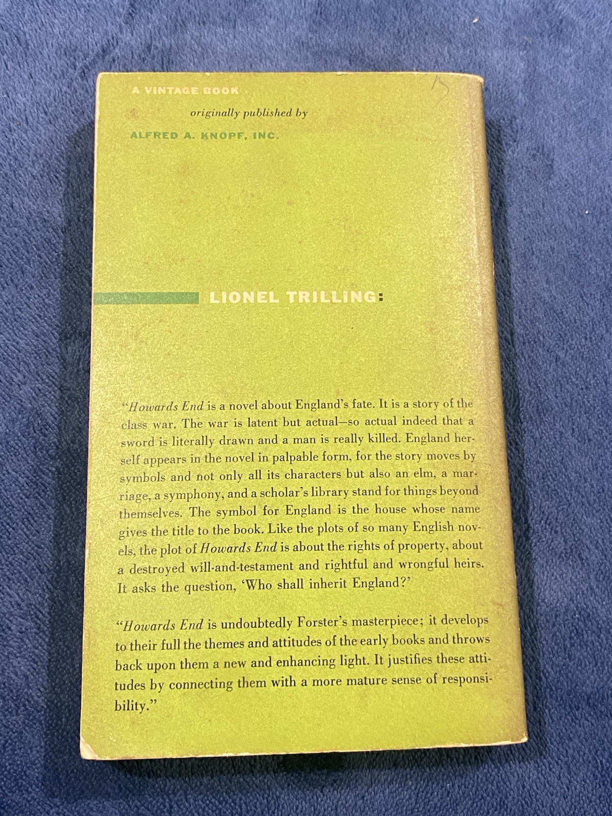 Howards End by E.M. Forster (1958,Paperback) 5th Printing A Vintage Book