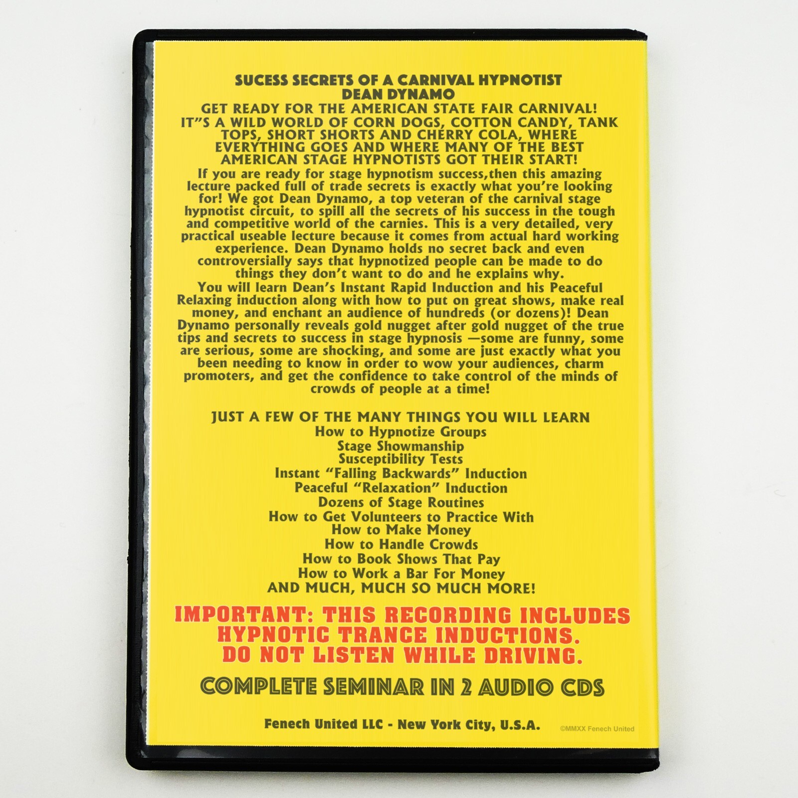 SUCCESS SECRETS of a CARNIVAL HYPNOTIST Stage Hypnosis Group Hypnotic Inductions