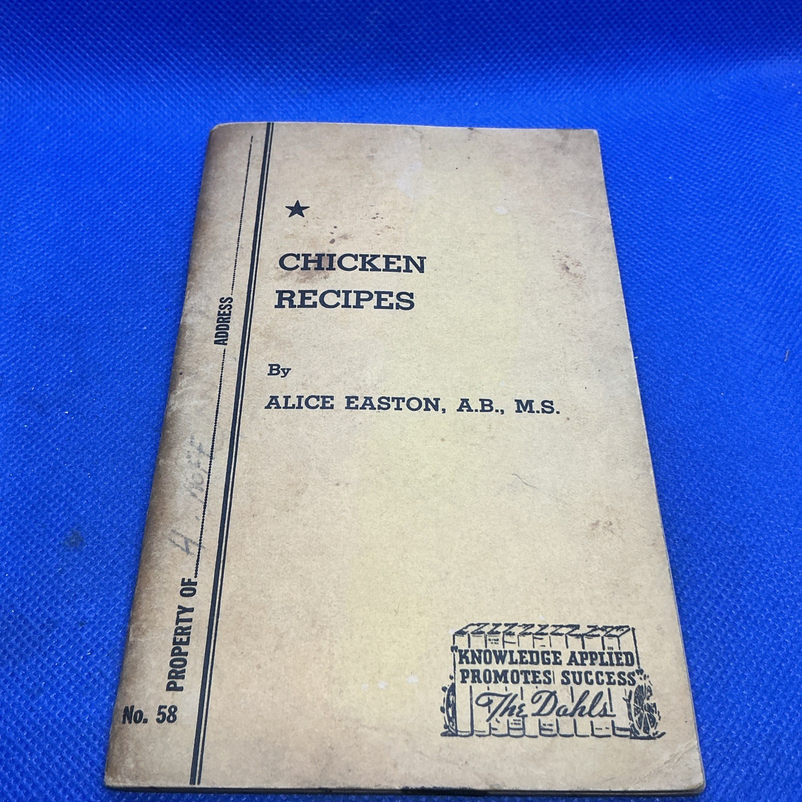 Chicken Recipies #58 Hospitality Pocket Book SC Dahl Alice Easton Rare & HTF