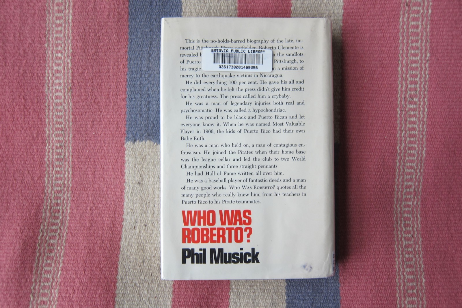 Vintage 1974 Who Was Roberto? A Biography of Roberto Clemente Phil Musick HC/DJ