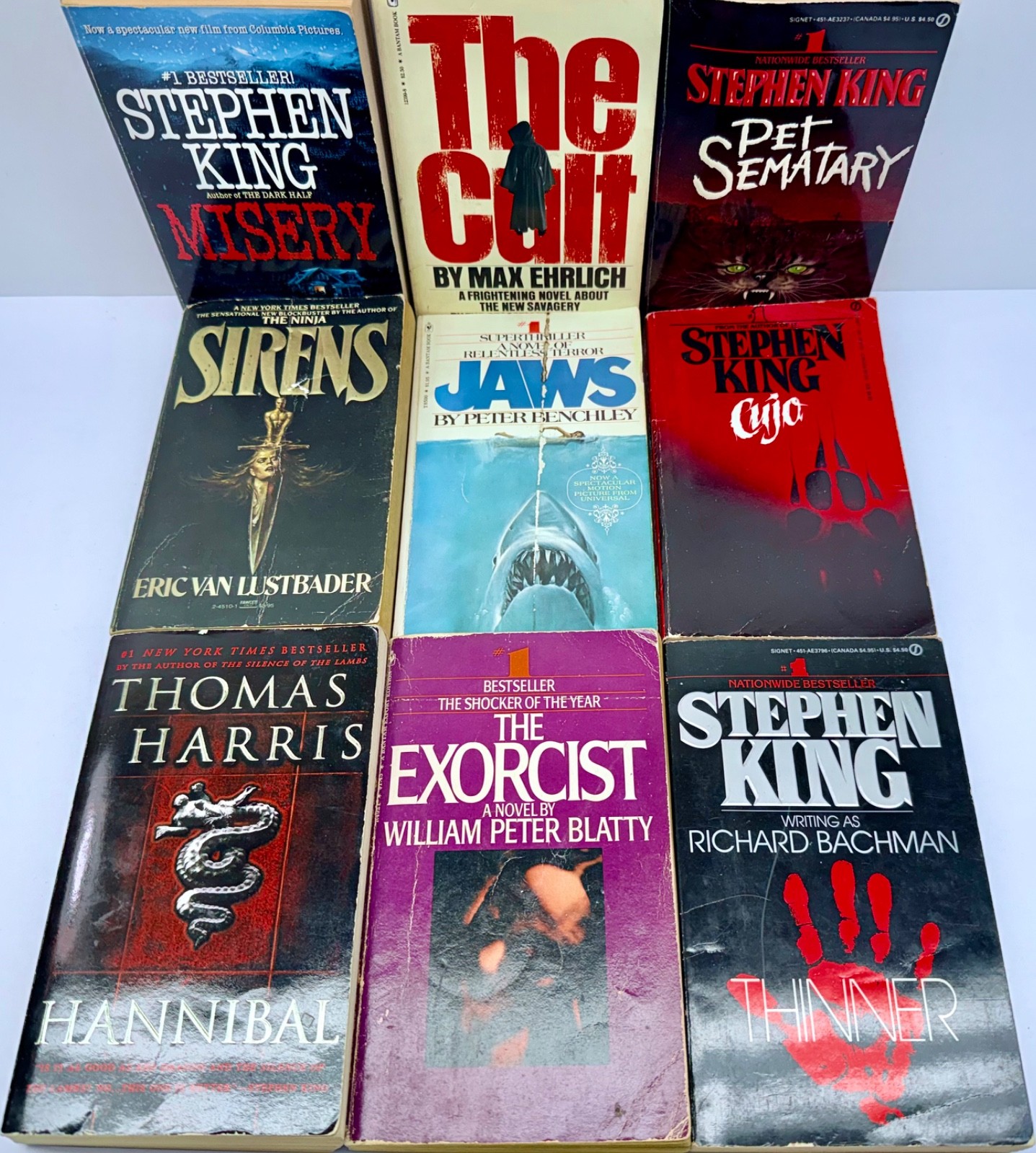 Horror Book Lot of 9 Exorcist Jaws Cult Hannibal Misery Sirens Cujo Pet Sematary