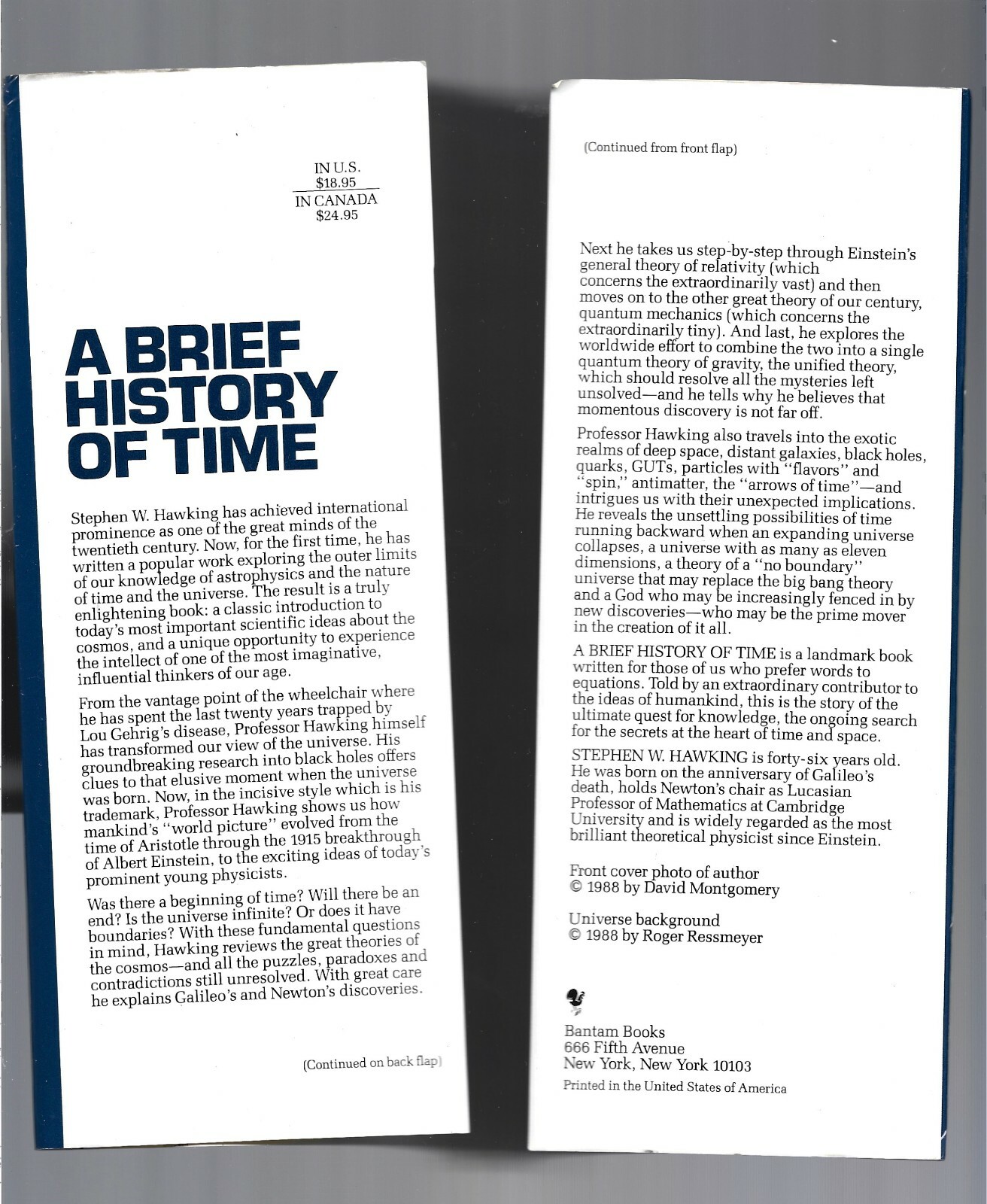 A Brief History Of Time From The Big Bang to Black Holes HC/DJ 1988 Bantam Book