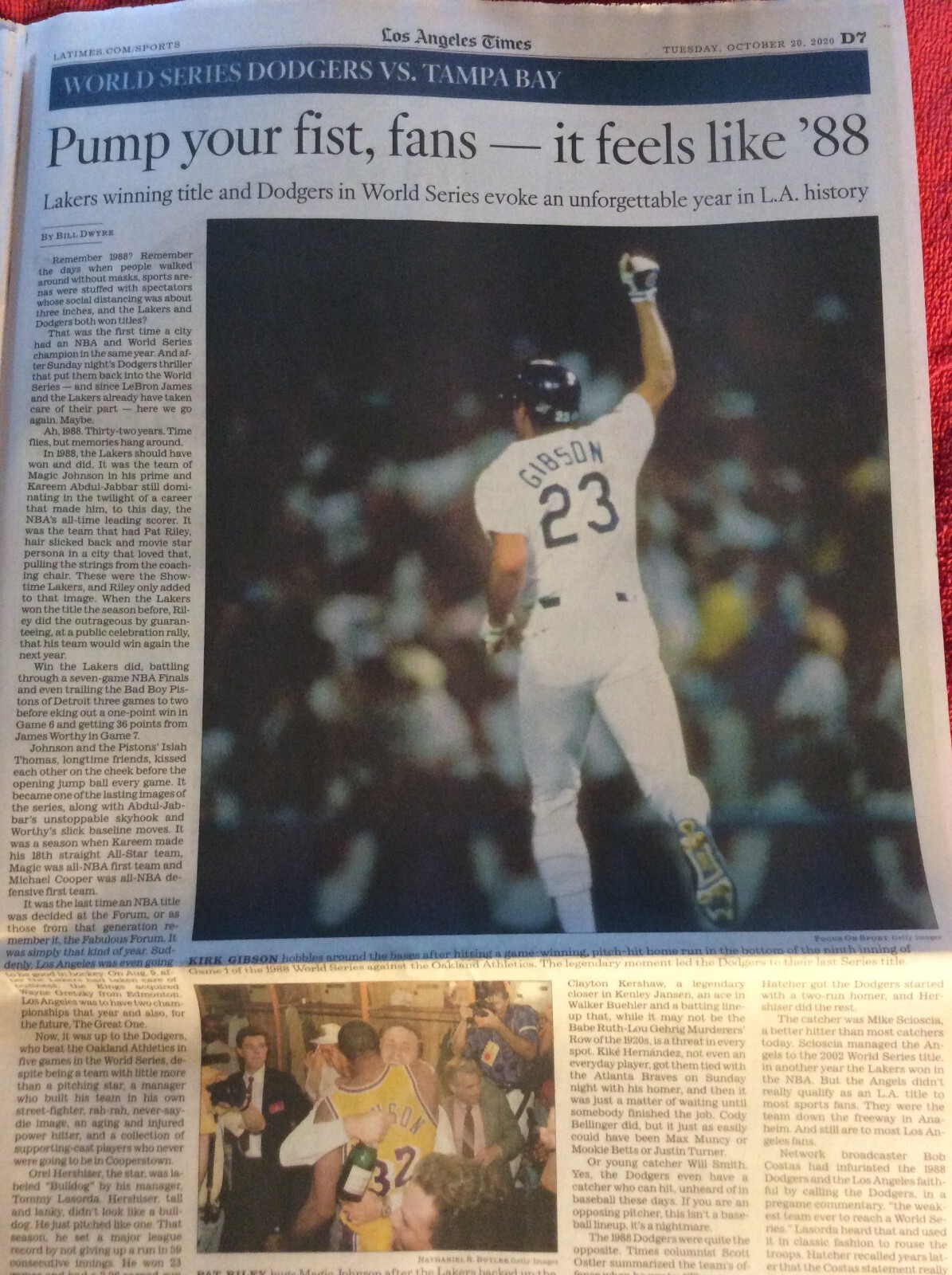 SPORTS SECTION OCTOBER 20 2020 WORLD SERIES DODGERS VS RAYS LA TIMES NEWSPAPER