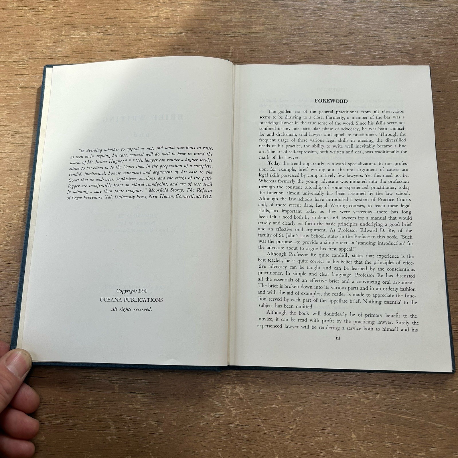 BRIEF WRITING AND ORAL ARGUMENT By Edward Domenic Re 1951 1st Edition Hardcover