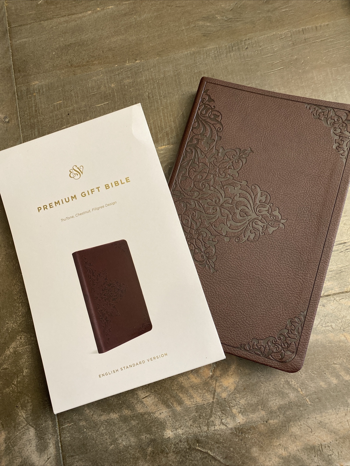 Premium Gift Bible-ESV-Filigree Design (Leather / Fine Binding) New Open Box