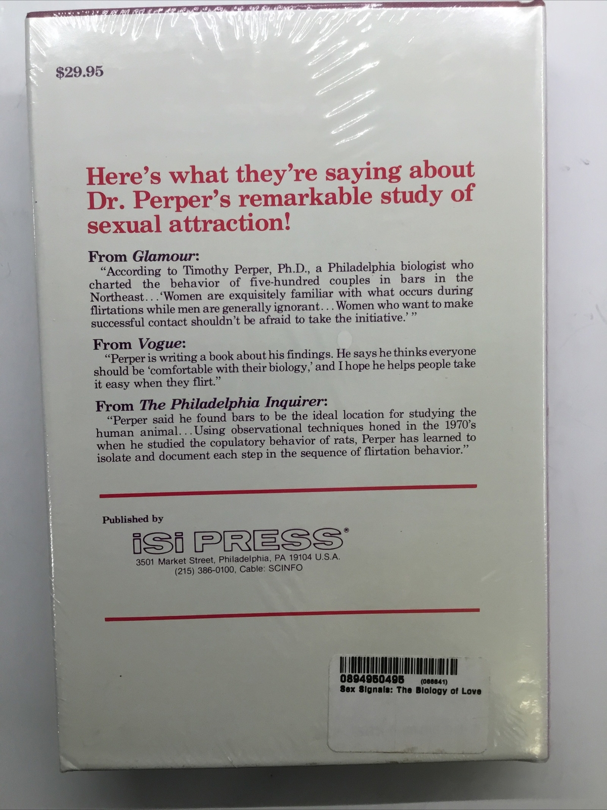 Sex Signals The Biology Of Love Perper New Sealed HCDJ