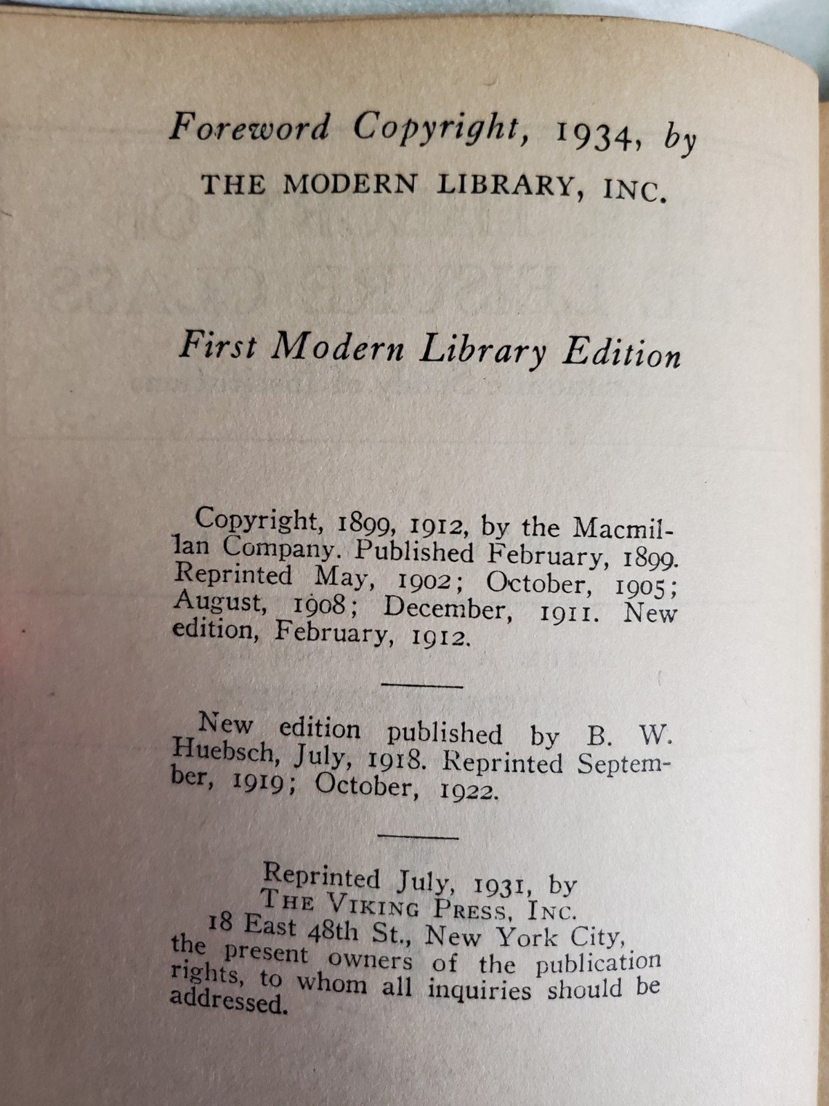 Theory of the Leisure Class ~ Thorstein Veblen ~ 1st Modern Library Edition 1934