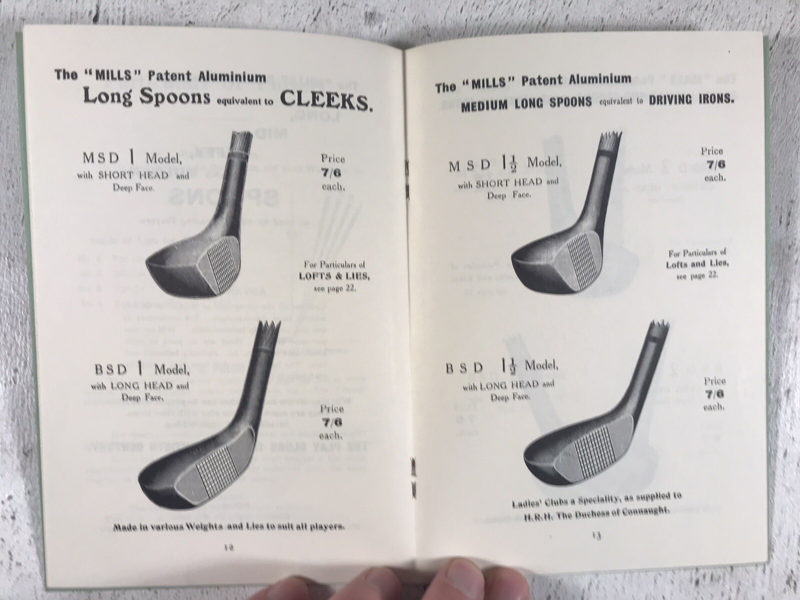Mills Patent Standard Aluminium Golf Clubs Facsimile of Antique Catalogue