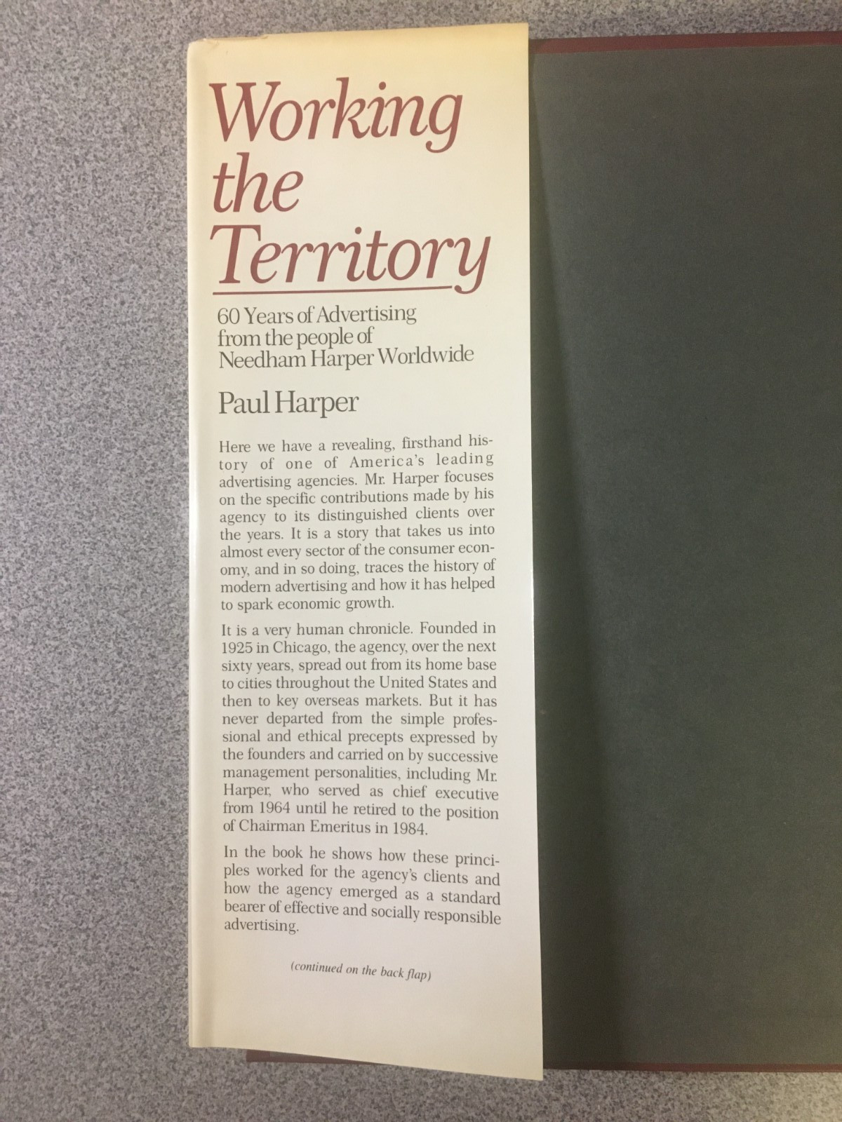 Working the Territory: 60 Years of Advertising … by Paul Harper, 1985, HC w DJ