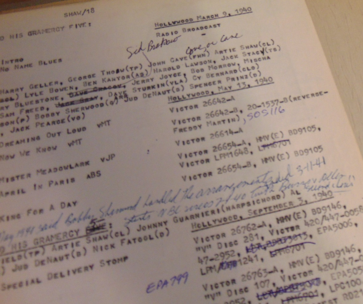 Artie Shaw 75-pages discography, discographies