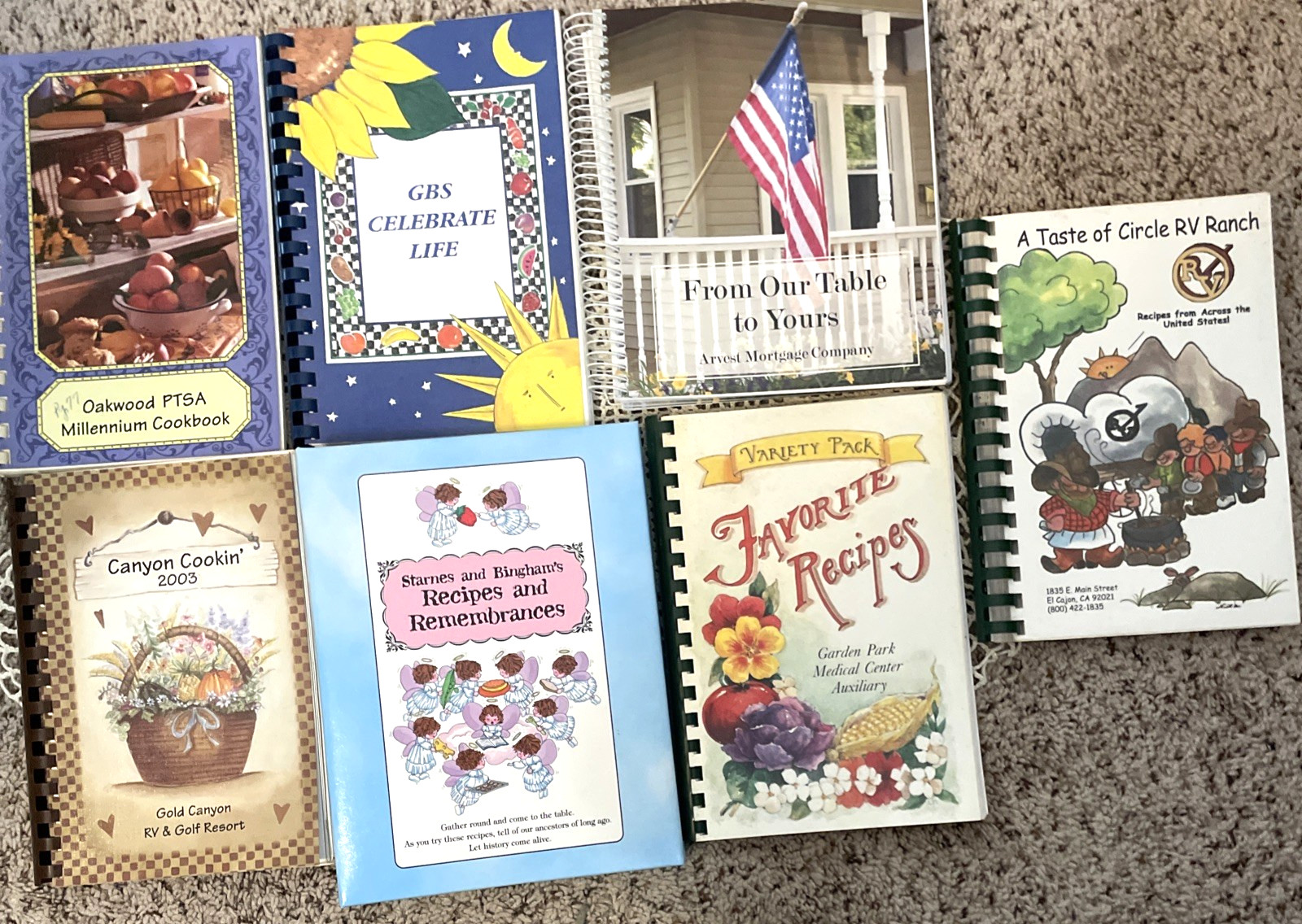 7 Community Cookbooks Recipes spiral bound church clubs US AZ CA MO FL lot