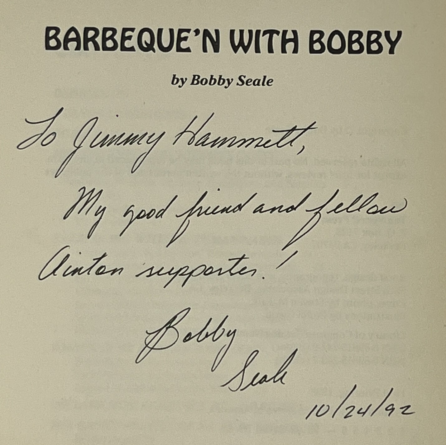 VTG SIGNED 1ST ED.: Barbeque’n With Bobby, Bobby Seale – 1988 PB Ten Speed Press