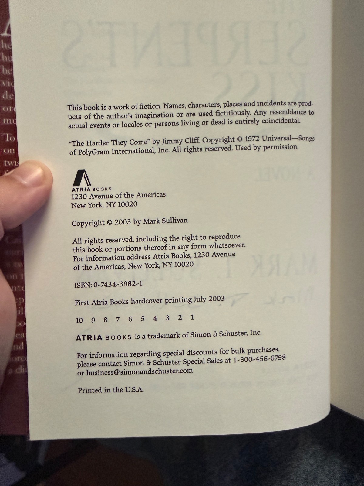 Mark T. Sullivan “The Serpent’s Kiss” First Printing Signed