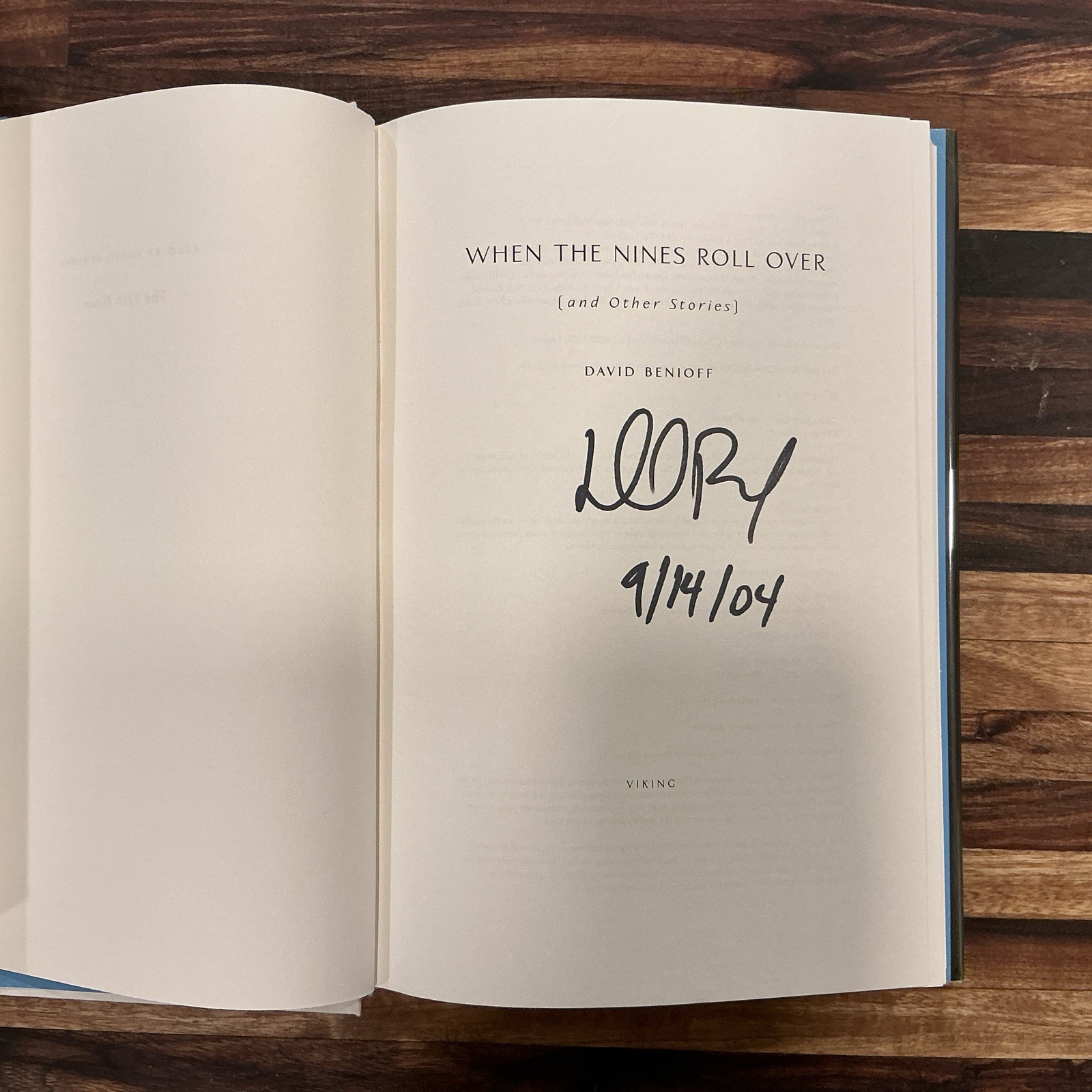 When the Nines Roll Over And Other Stories by David Benioff: New SIGNED !!!